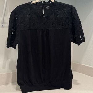 LOFT Women's Elegant Black Eyelet Blouse
